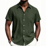 Short Sleeve Linen Blend Button-Down Shirt - Image 2