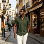 Short Sleeve Linen Blend Button-Down Shirt - Image 3